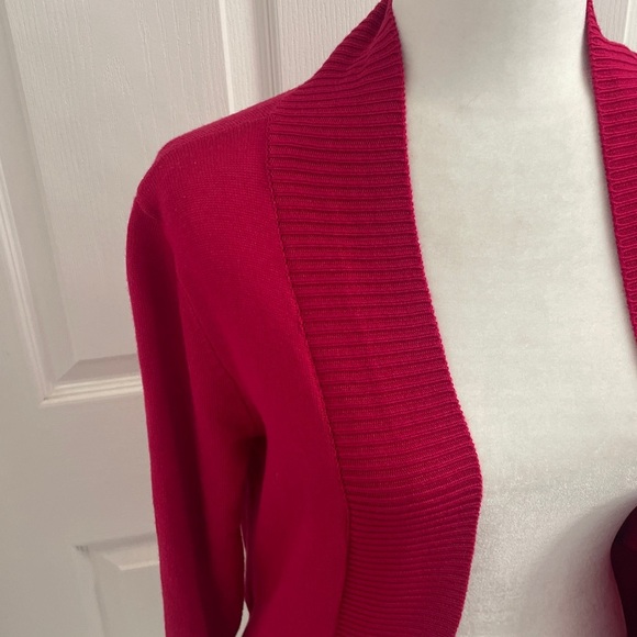 Joan Vass Fuchsia Red Cardigan Sweater Shawl Collar Pockets with Gold Zipper SzS - Picture 2 of 12